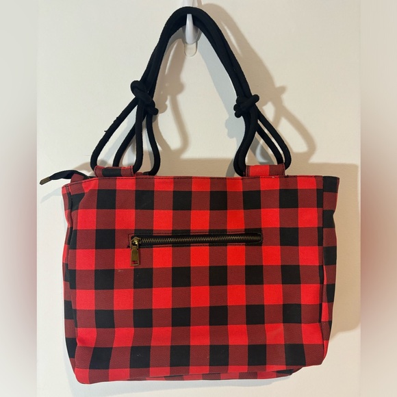 Buffalo Check Red Black Plaid Should Bag Purse Rope Straps Farmhouse Interior - Picture 1 of 10